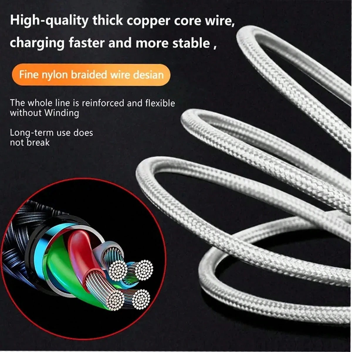 1pc 3-In-1 Braided Charging Cable, Fast Charging Car Charger Adapter Compatible With IPhone 17 Pro Max/17 Pro/17 Plus/17/16/15/14/13/12/11/XS/XR/8/7/6, S25/S24/S23/S22/S21 Ultra Plus
