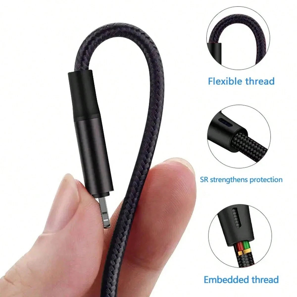 1pc 3-In-1 Braided Charging Cable, Fast Charging Car Charger Adapter Compatible With IPhone 17 Pro Max/17 Pro/17 Plus/17/16/15/14/13/12/11/XS/XR/8/7/6, S25/S24/S23/S22/S21 Ultra Plus