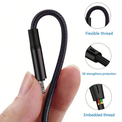 1pc 3-In-1 Braided Charging Cable, Fast Charging Car Charger Adapter Compatible With IPhone 17 Pro Max/17 Pro/17 Plus/17/16/15/14/13/12/11/XS/XR/8/7/6, S25/S24/S23/S22/S21 Ultra Plus