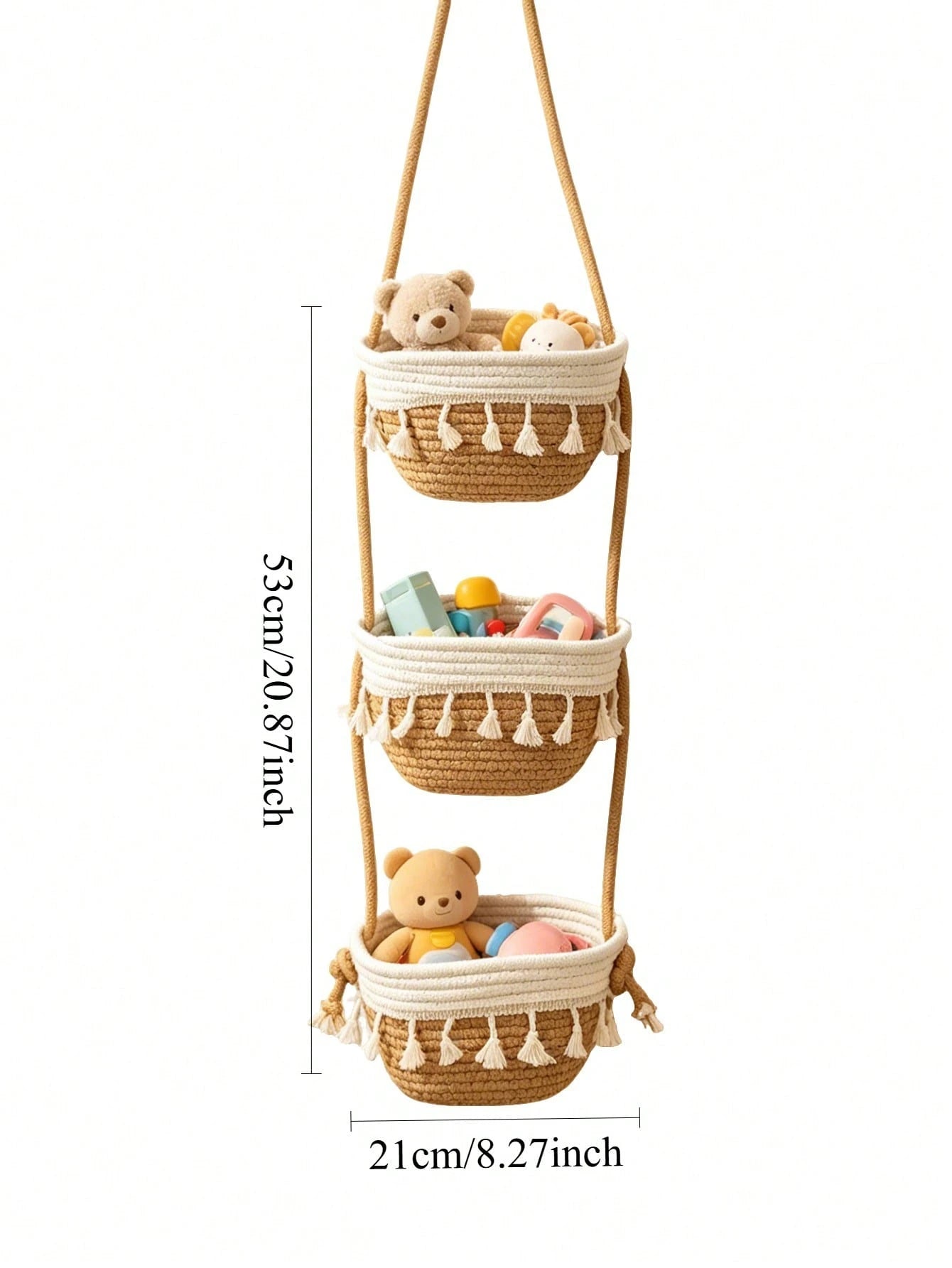 1pc 3-Tier Bohemian Style Hanging Wall Basket, Decorative Hanging Basket, Suitable For Children's Room Decor, Baby Supplies, Newborn Essentials, Girls' Room Decor, Baby Shower