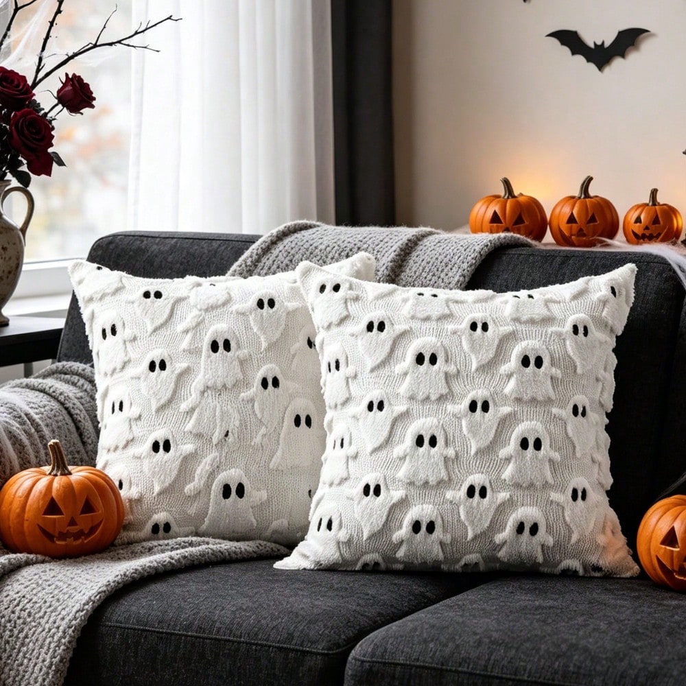 1pc 3D Bat Plush Pillow Case, Gothic Dark Halloween Witch Theme Decorative Cushion Cover, 18"X18", Suitable For Living Room Sofa Bedroom Halloween Decor, Pillow Insert Not Included