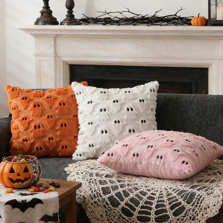 1pc 3D Bat Plush Pillow Case, Gothic Dark Halloween Witch Theme Decorative Cushion Cover, 18"X18", Suitable For Living Room Sofa Bedroom Halloween Decor, Pillow Insert Not Included