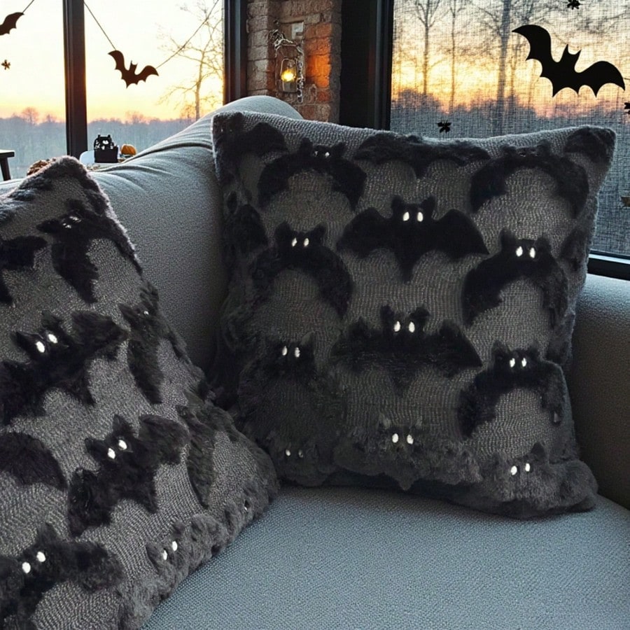 1pc 3D Bat Plush Pillow Case, Gothic Dark Halloween Witch Theme Decorative Cushion Cover, 18"X18", Suitable For Living Room Sofa Bedroom Halloween Decor, Pillow Insert Not Included