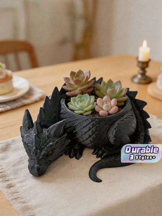 1PC 3D Printed Dragon-Shaped Potted Base, Lying Dragon-Shaped Flowerpot, Succulent Planting Container, Office Storage