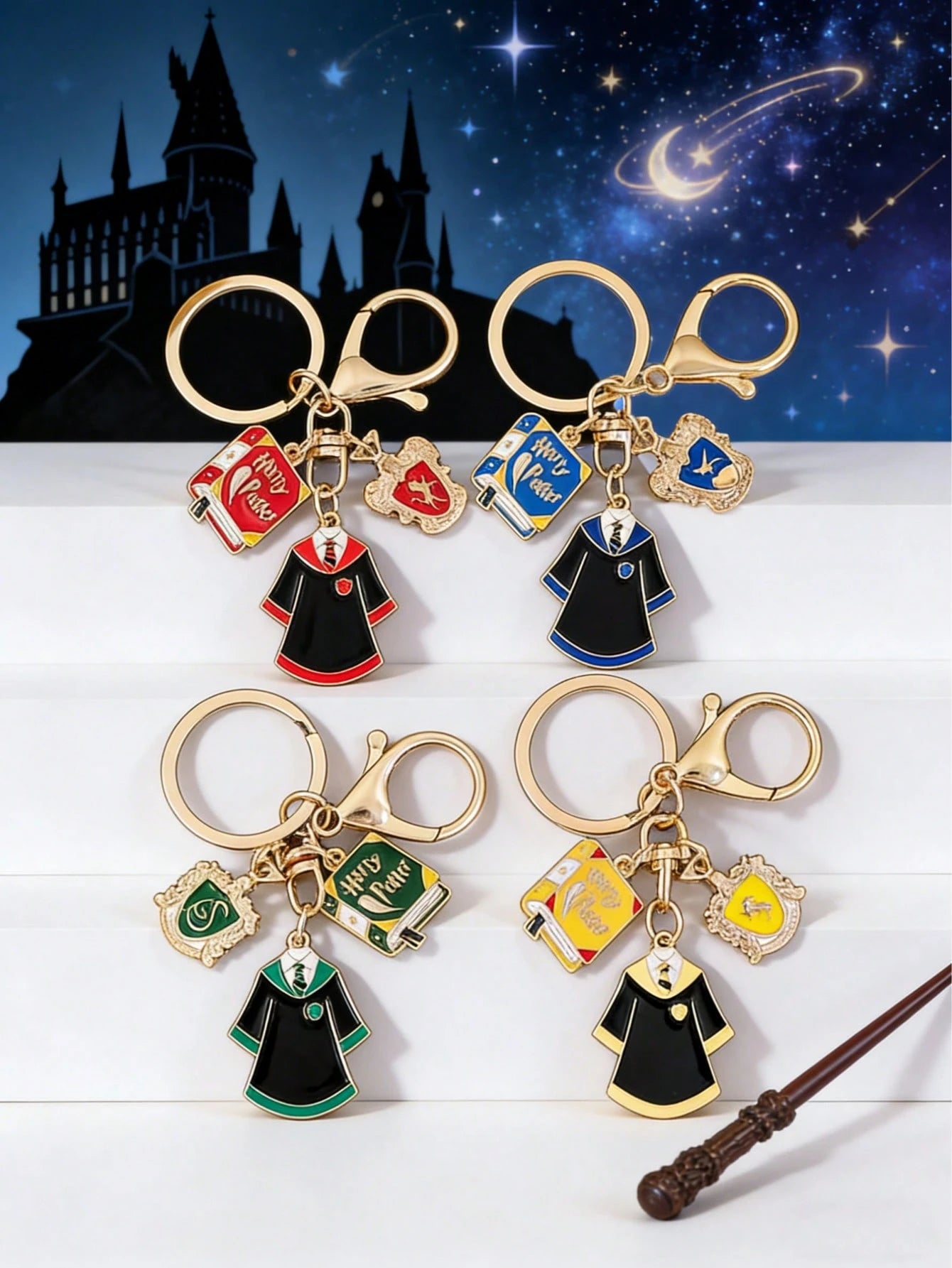 1pc/4pcs House Shaped Keychain, Suitable For Children And Collectors, Themed Handicraft, Creative Gift For Birthday Party And Bachelor Party, Inspired By The Magical World