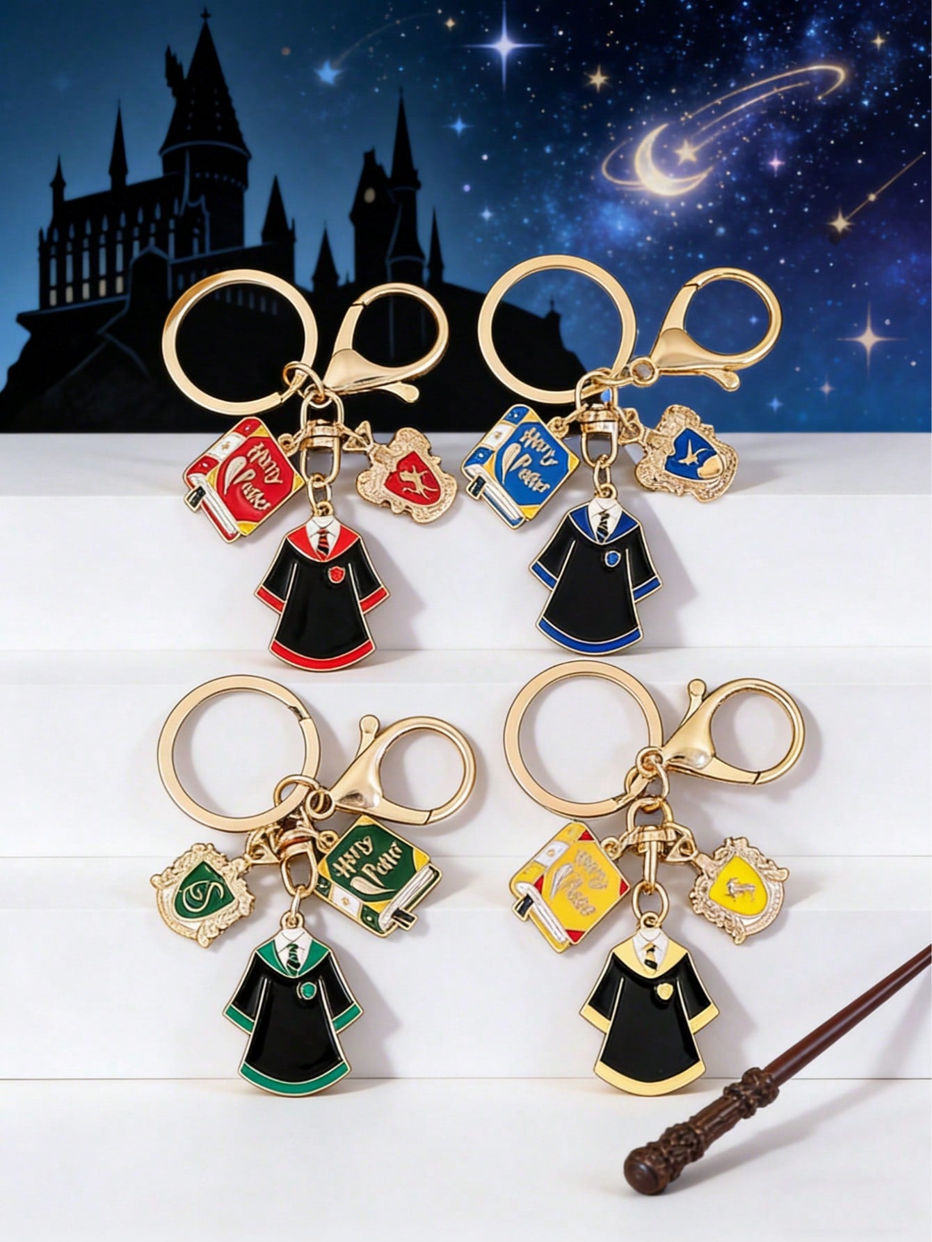 1pc/4pcs House Shaped Keychain, Suitable For Children And Collectors, Themed Handicraft, Creative Gift For Birthday Party And Bachelor Party, Inspired By The Magical World
