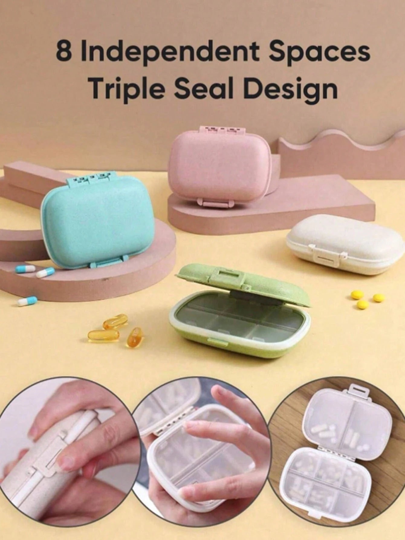 1pc 8 Compartments Daily Pill Box, Portable Weekly Travel Pill Organizer, Pocket Pill Container, Wallet Pill Dispenser For Vitamins And Fish Oil, Moisture-Proof Box For Pills, Suitable For Carrying, E