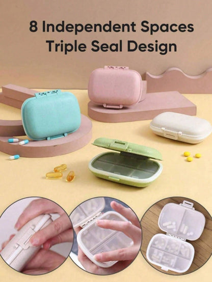 1pc 8 Compartments Daily Pill Box, Portable Weekly Travel Pill Organizer, Pocket Pill Container, Wallet Pill Dispenser For Vitamins And Fish Oil, Moisture-Proof Box For Pills, Suitable For Carrying, E
