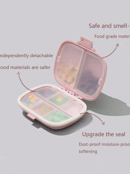 1pc 8 Compartments Daily Pill Box, Portable Weekly Travel Pill Organizer, Pocket Pill Container, Wallet Pill Dispenser For Vitamins And Fish Oil, Moisture-Proof Box For Pills, Suitable For Carrying, E
