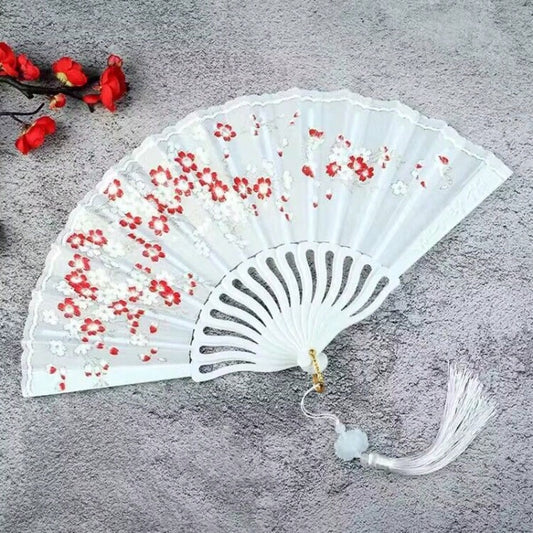1pc 9.06 Inch (23cm) Handheld Bamboo Silk Folding Fan, Chinese/Japanese Charming Elegant Vintage Style, For Women, Ladies, Girls Birthday, Wedding, Party