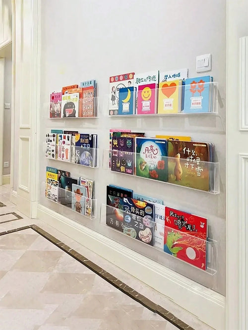 1pc Acrylic Book Display Rack, Wall Hanging Bookshelf For Children, Magazine Storage, Easy Installation Reading Rack