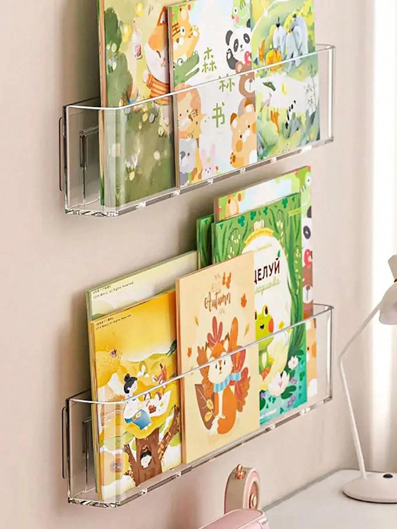 1pc Acrylic Book Display Rack, Wall Hanging Bookshelf For Children, Magazine Storage, Easy Installation Reading Rack