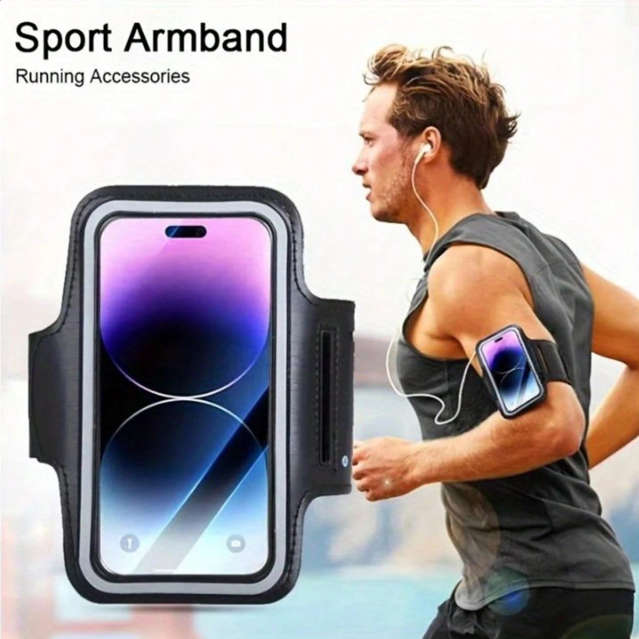 1pc Adjustable Sports Phone Holder, Compatible With IPhone 16 Pro Max/15 Pro Max/14 Pro Max/13 Pro Max And Other Devices Up To 7 Inches, With Keychain, Black