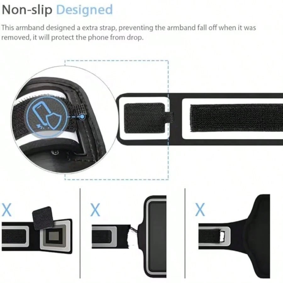1pc Adjustable Sports Phone Holder, Compatible With IPhone 16 Pro Max/15 Pro Max/14 Pro Max/13 Pro Max And Other Devices Up To 7 Inches, With Keychain, Black