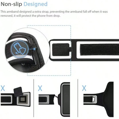 1pc Adjustable Sports Phone Holder, Compatible With IPhone 16 Pro Max/15 Pro Max/14 Pro Max/13 Pro Max And Other Devices Up To 7 Inches, With Keychain, Black