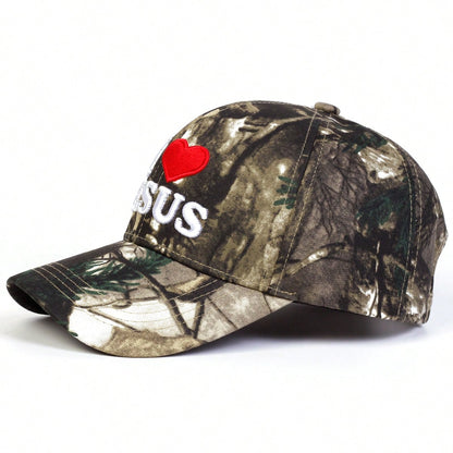 1pc Adjustable Unisex "I Love Jesus" Embroidered Camouflage Baseball Cap, Casual Sun Protection Hat Suitable For Spring,Autumn Outdoor,Travel,Beach,Party