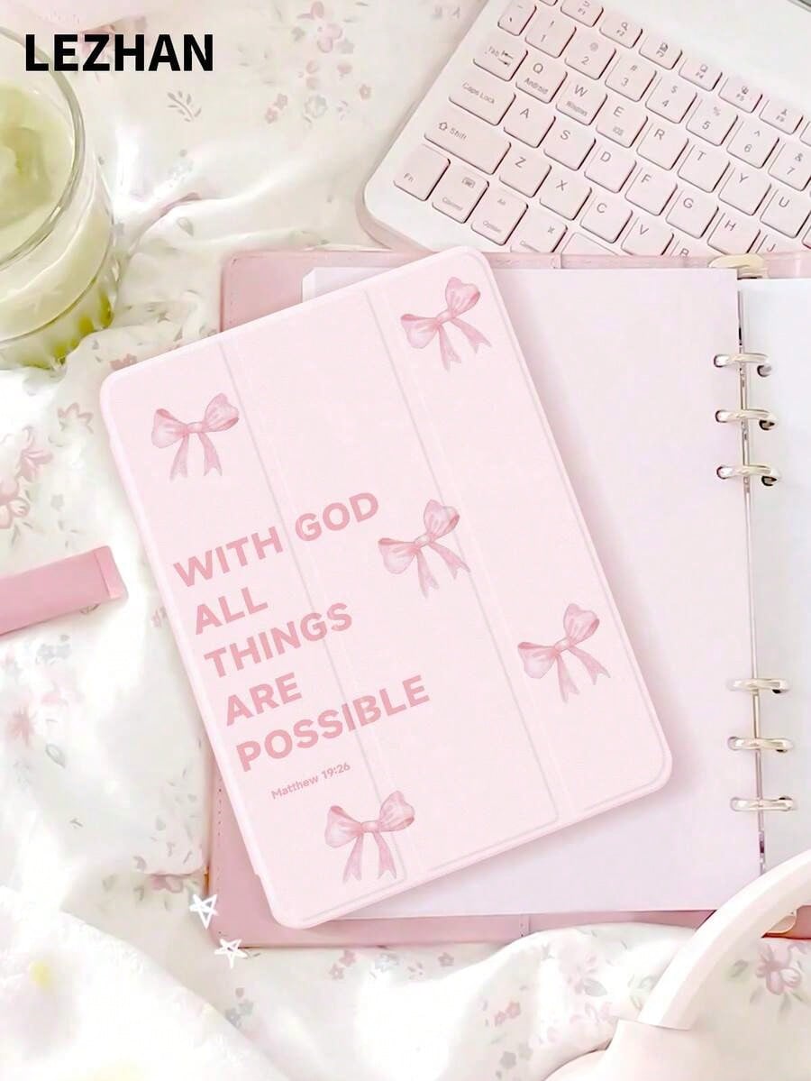 1pc All Black "With God All Things Are Possible" Slogan Tablet Protective Case, Compatible With Apple 10.2", Apple Pro 11" 2021/2020/10th Gen, Apple 11" 11th Gen 2025, Galaxy Tab A8 10.5" 2022, Matepa