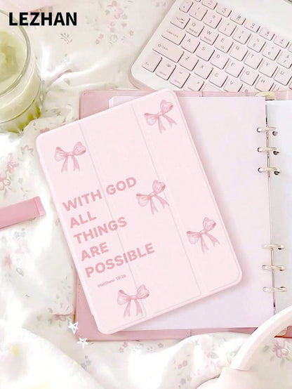 1pc All Black "With God All Things Are Possible" Slogan Tablet Protective Case, Compatible With Apple 10.2", Apple Pro 11" 2021/2020/10th Gen, Apple 11" 11th Gen 2025, Galaxy Tab A8 10.5" 2022, Matepa