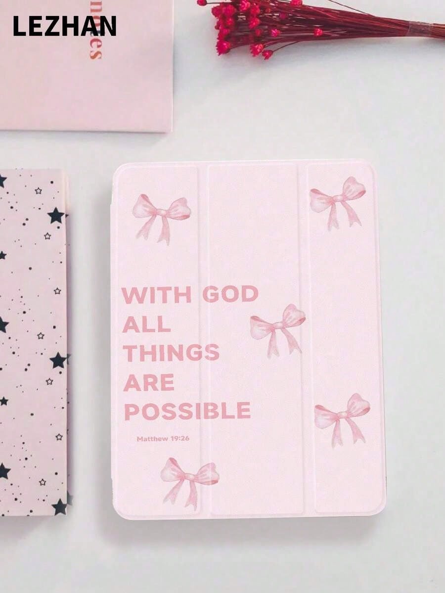 1pc All Black "With God All Things Are Possible" Slogan Tablet Protective Case, Compatible With Apple 10.2", Apple Pro 11" 2021/2020/10th Gen, Apple 11" 11th Gen 2025, Galaxy Tab A8 10.5" 2022, Matepa