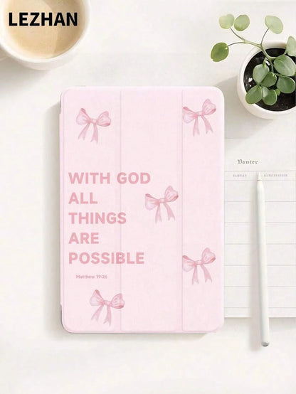 1pc All Black "With God All Things Are Possible" Slogan Tablet Protective Case, Compatible With Apple 10.2", Apple Pro 11" 2021/2020/10th Gen, Apple 11" 11th Gen 2025, Galaxy Tab A8 10.5" 2022, Matepa