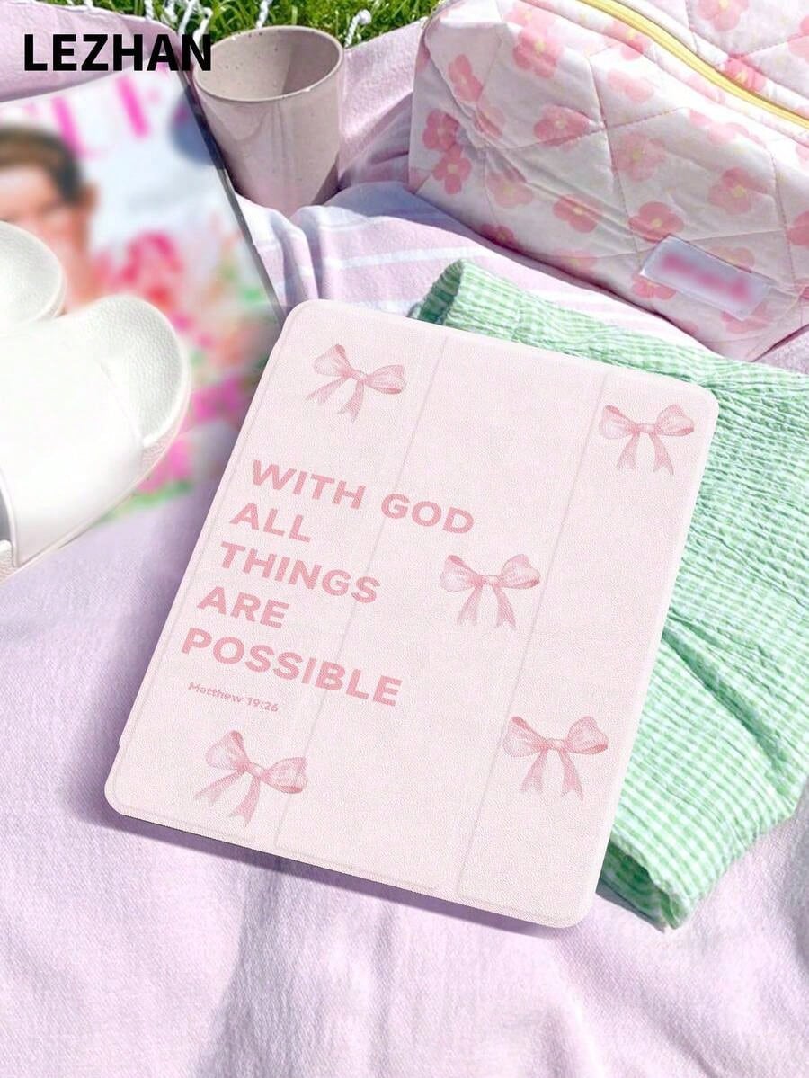1pc All Black "With God All Things Are Possible" Slogan Tablet Protective Case, Compatible With Apple 10.2", Apple Pro 11" 2021/2020/10th Gen, Apple 11" 11th Gen 2025, Galaxy Tab A8 10.5" 2022, Matepa