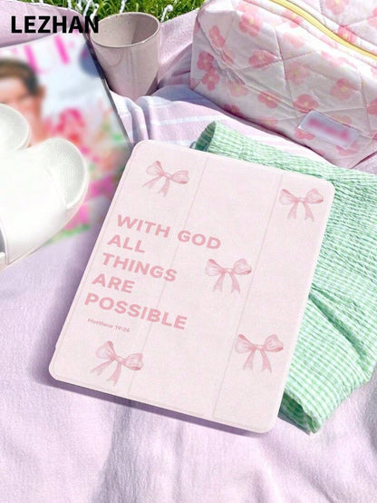 1pc All Black "With God All Things Are Possible" Slogan Tablet Protective Case, Compatible With Apple 10.2", Apple Pro 11" 2021/2020/10th Gen, Apple 11" 11th Gen 2025, Galaxy Tab A8 10.5" 2022, Matepa