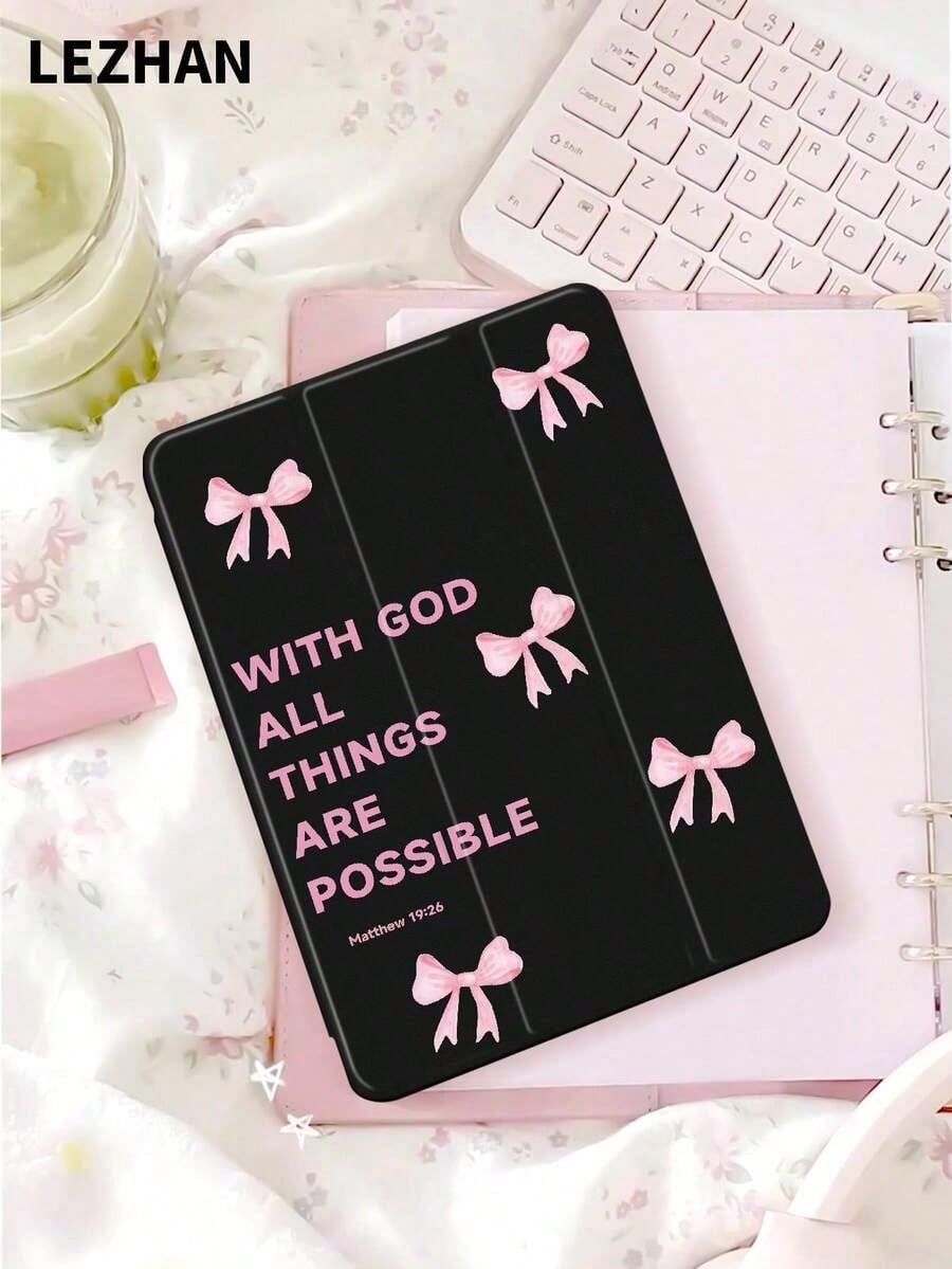 1pc All Black "With God All Things Are Possible" Slogan Tablet Protective Case, Compatible With Apple 10.2", Apple Pro 11" 2021/2020/10th Gen, Apple 11" 11th Gen 2025, Galaxy Tab A8 10.5" 2022, Matepa