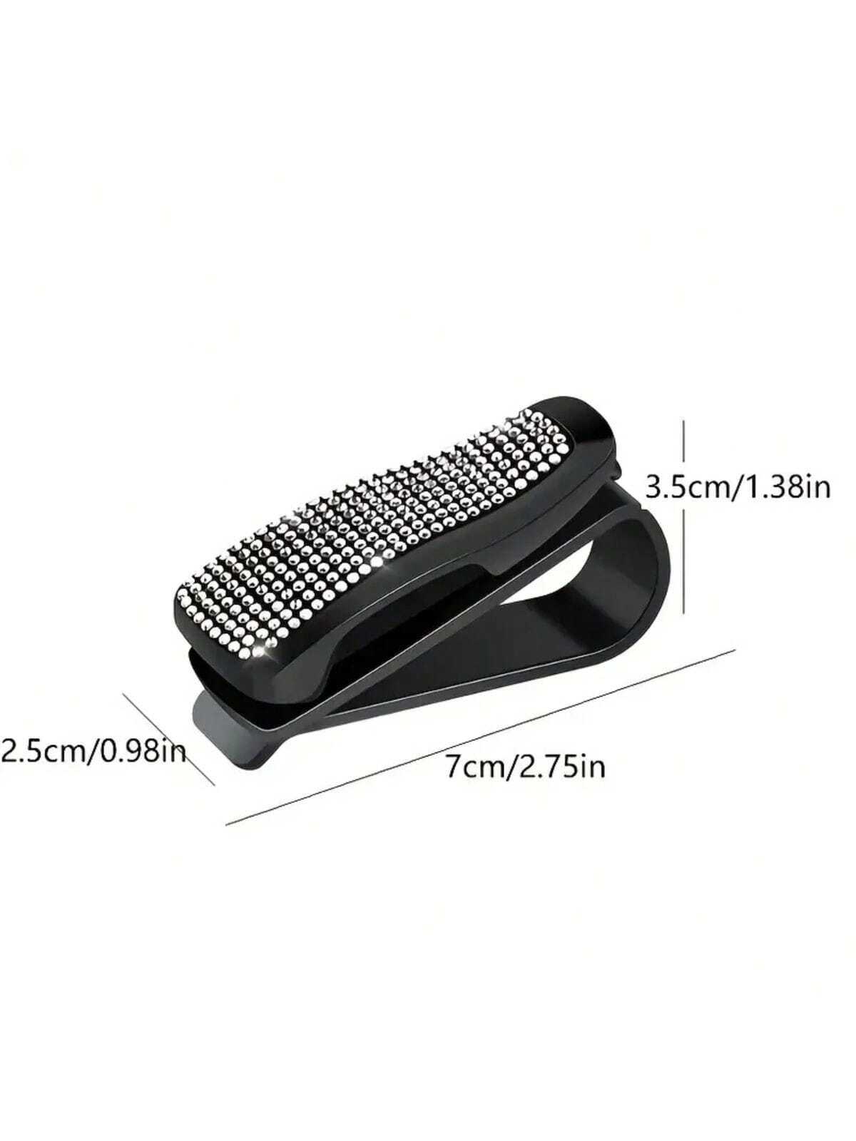 1pc Artificial Rhinestones Car Glasses Holder With Ticket Card Clip For Car Interior Accessories- Sun Visor Sunglasses Hanger