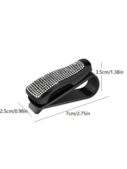 1pc Artificial Rhinestones Car Glasses Holder With Ticket Card Clip For Car Interior Accessories- Sun Visor Sunglasses Hanger