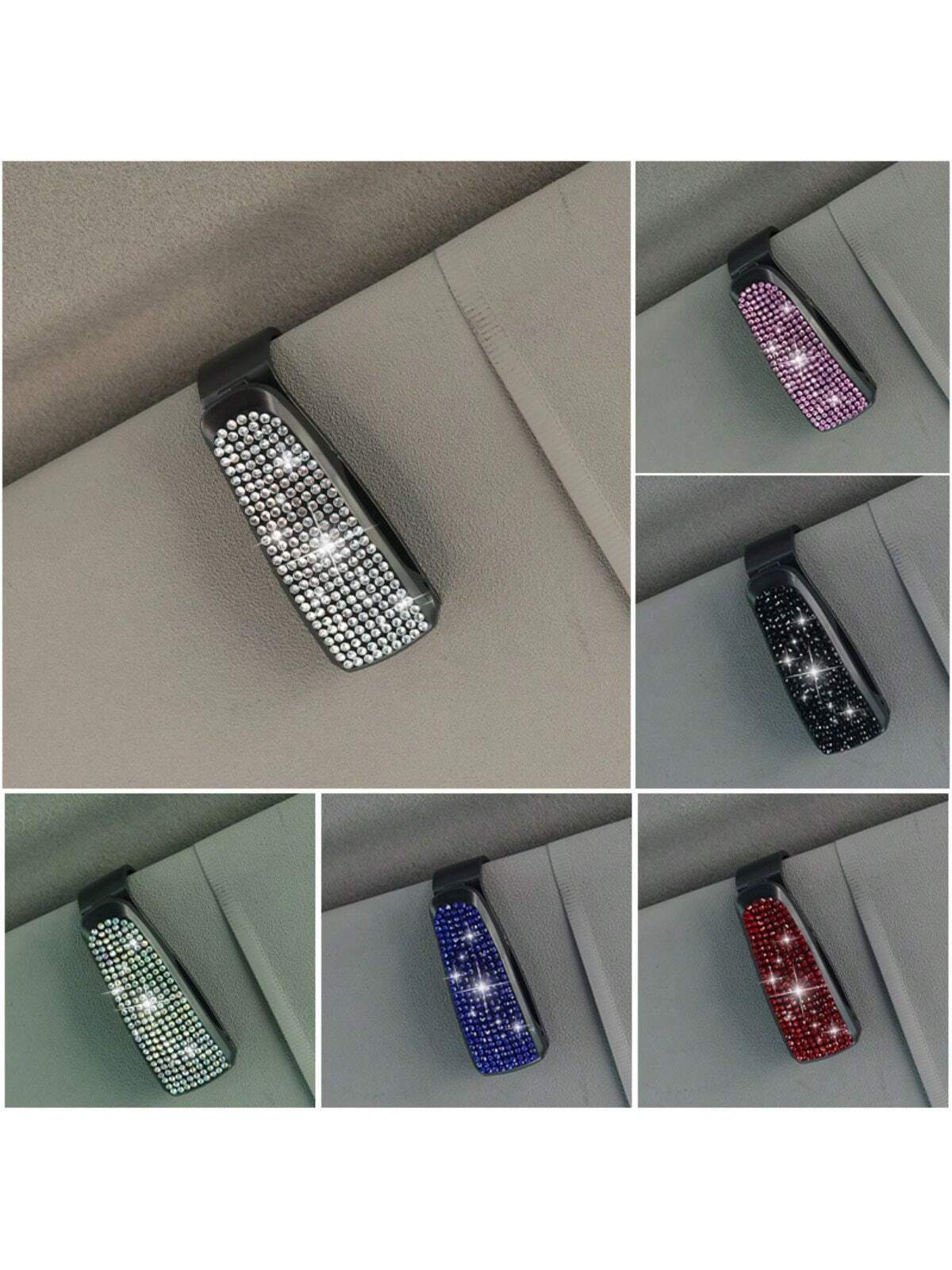 1pc Artificial Rhinestones Car Glasses Holder With Ticket Card Clip For Car Interior Accessories- Sun Visor Sunglasses Hanger