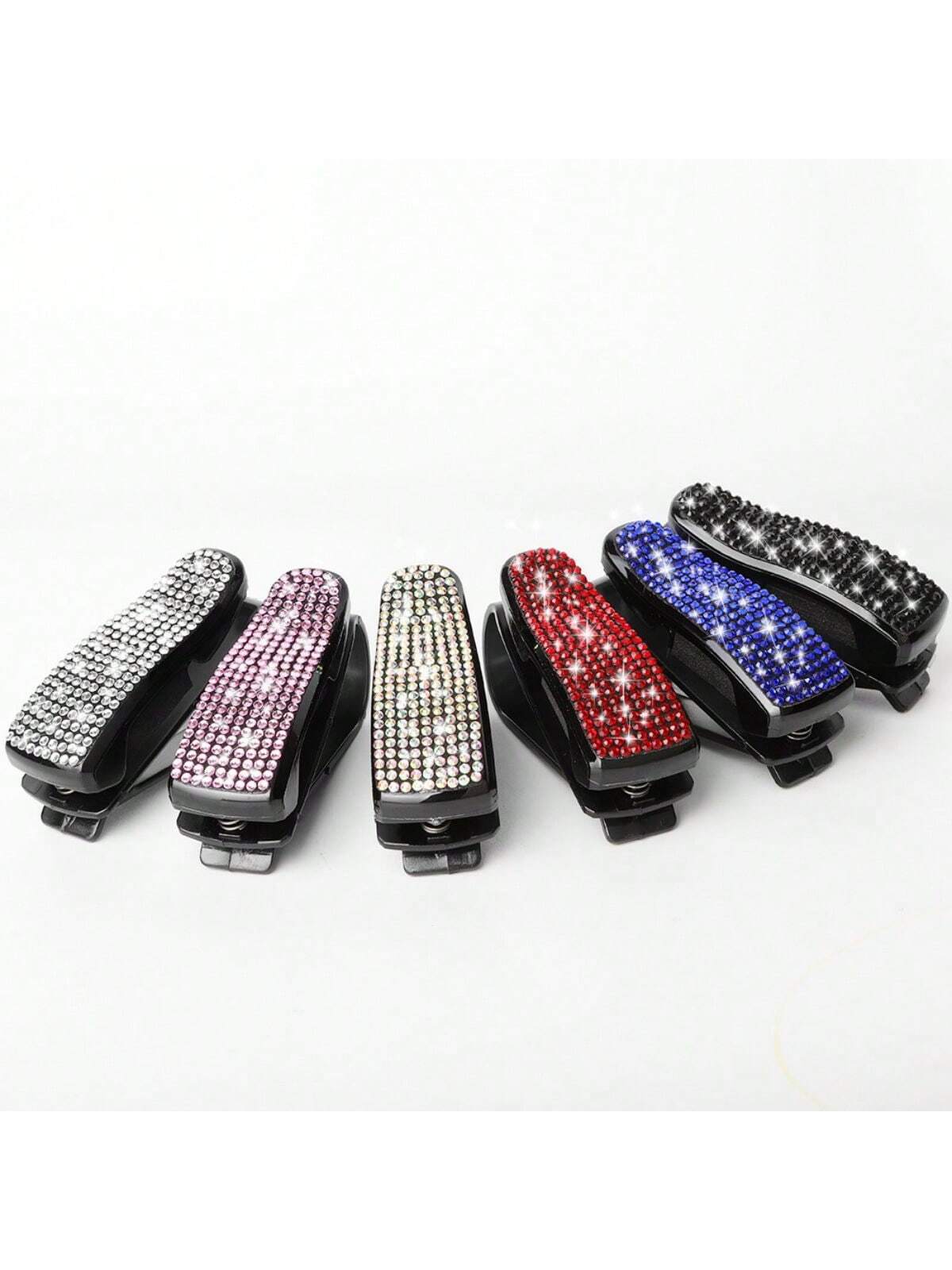 1pc Artificial Rhinestones Car Glasses Holder With Ticket Card Clip For Car Interior Accessories- Sun Visor Sunglasses Hanger