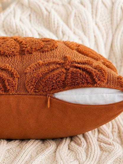 1pc Autumn Pumpkin Caramel Color Pillow Case, Thanksgiving Harvest Theme Soft Plush Faux Fur Jacquard Cushion Cover, Sofa Decor
