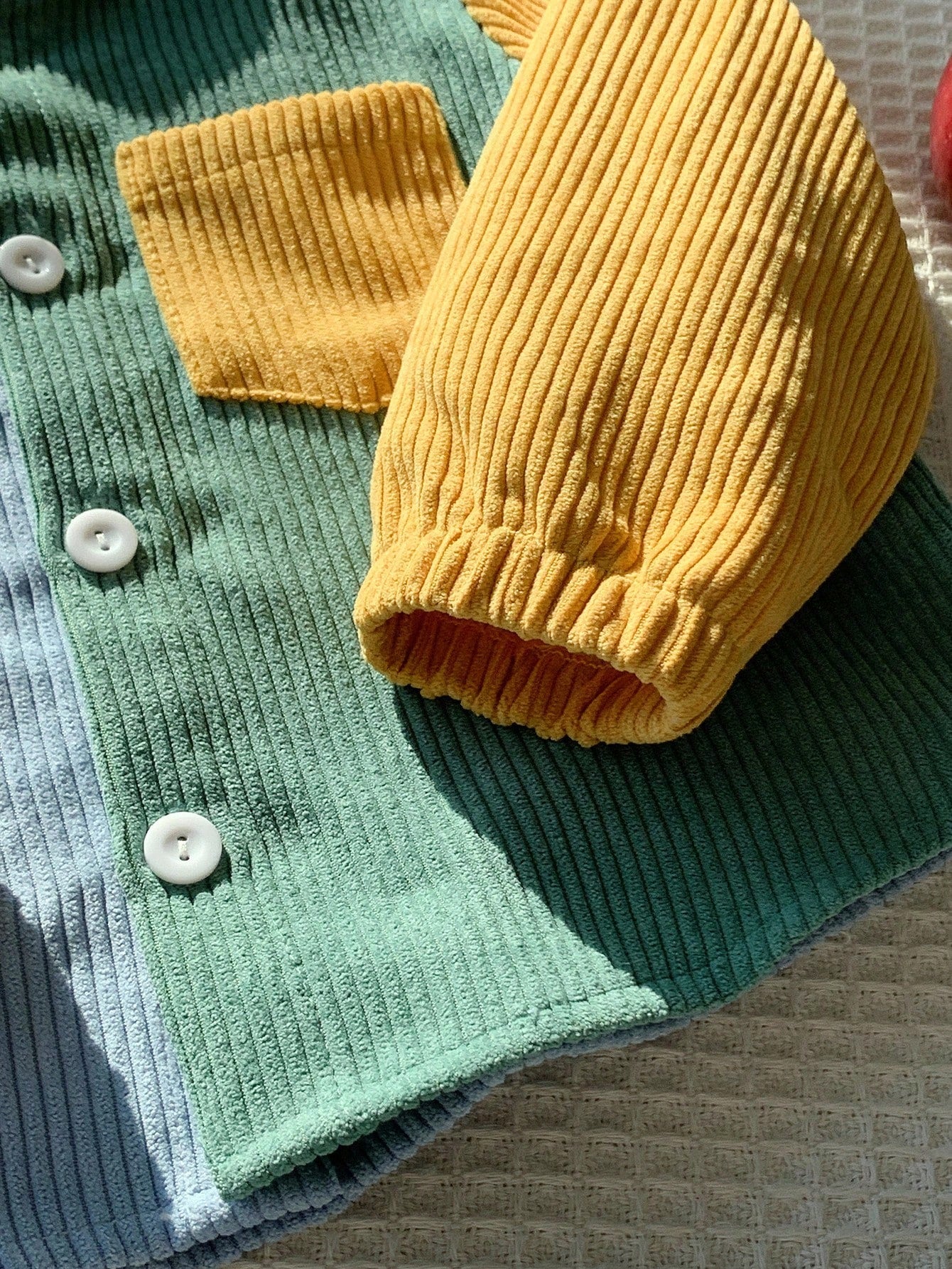 1pc Baby Boy Casual Corduroy Patchwork Hooded Shacket,Suitable For Autumn/Winter/Summer Hoodie Jacket Cardigan Sweater Spring Fall