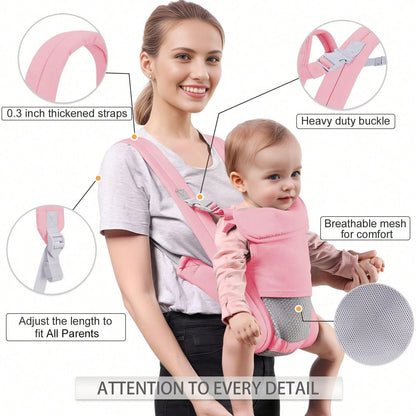 1pc Baby Carrier Newborn To Toddler(7-30lbs), Toddler Carrier With Adjustable Shoulder Strap, Baby Holder Carrier With Breathable Mesh Fabric, Pink