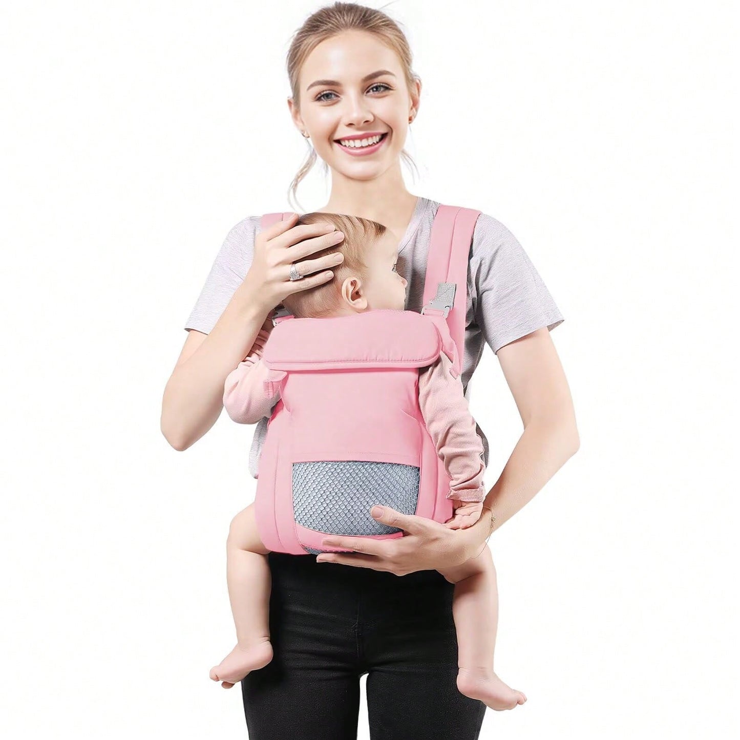 1pc Baby Carrier Newborn To Toddler(7-30lbs), Toddler Carrier With Adjustable Shoulder Strap, Baby Holder Carrier With Breathable Mesh Fabric, Pink