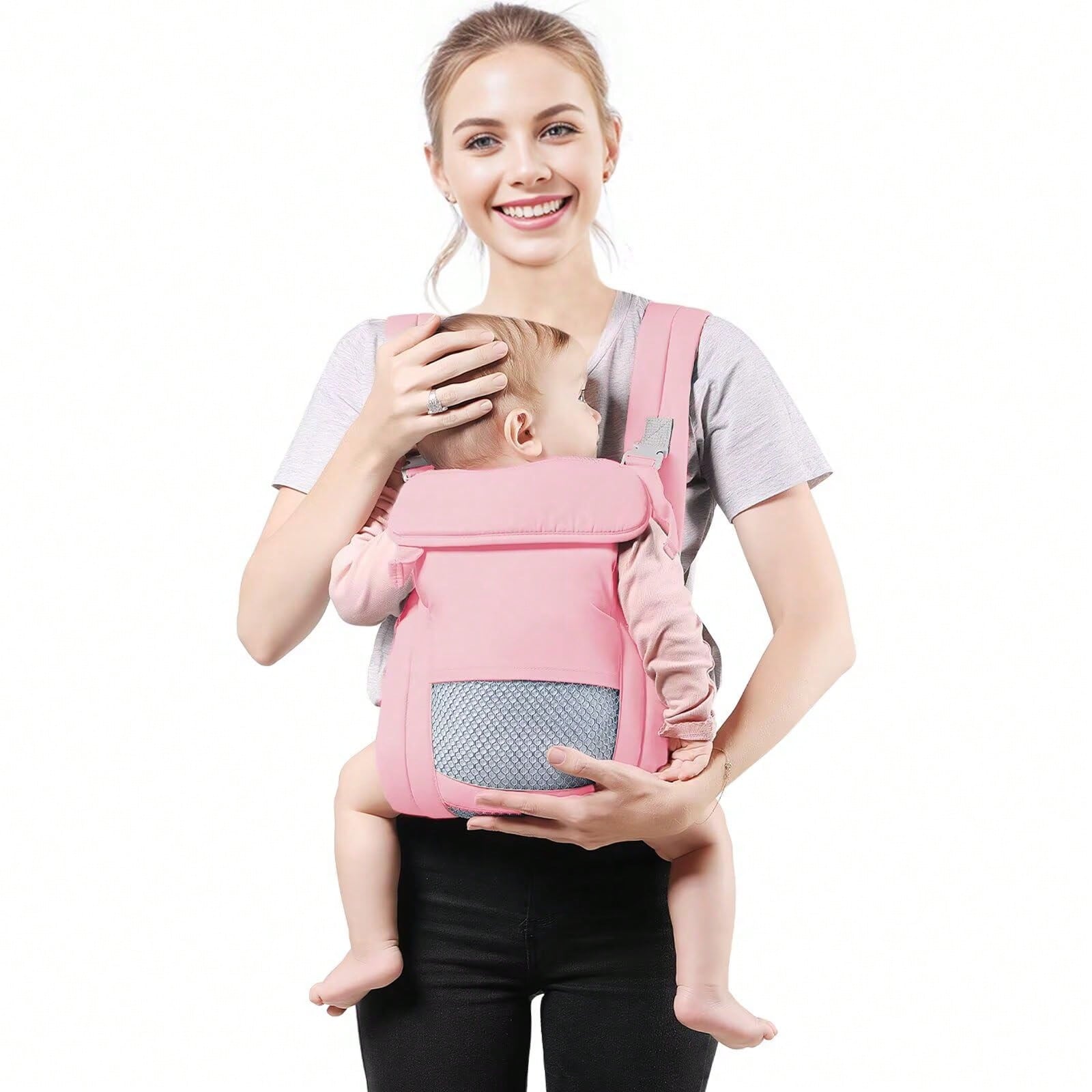 1pc Baby Carrier Newborn To Toddler(7-30lbs), Toddler Carrier With Adjustable Shoulder Strap, Baby Holder Carrier With Breathable Mesh Fabric, Pink