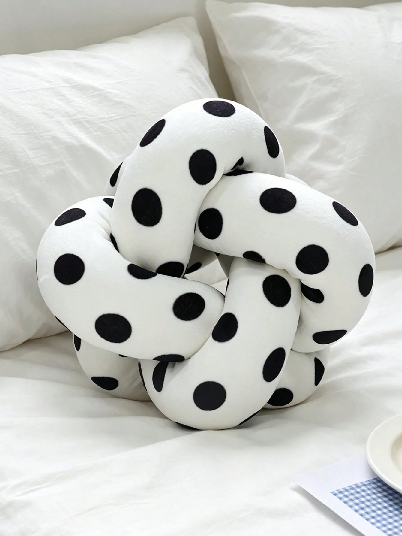 1pc Black And White Polka Dot Knotted Throw Pillow, Nordic Ins Style Ball Shaped Cushion, Creative Sofa Decorative Pillow