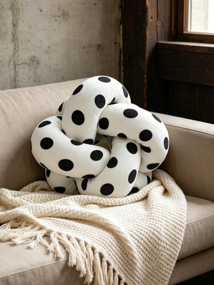1pc Black And White Polka Dot Knotted Throw Pillow, Nordic Ins Style Ball Shaped Cushion, Creative Sofa Decorative Pillow