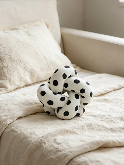 1pc Black And White Polka Dot Knotted Throw Pillow, Nordic Ins Style Ball Shaped Cushion, Creative Sofa Decorative Pillow