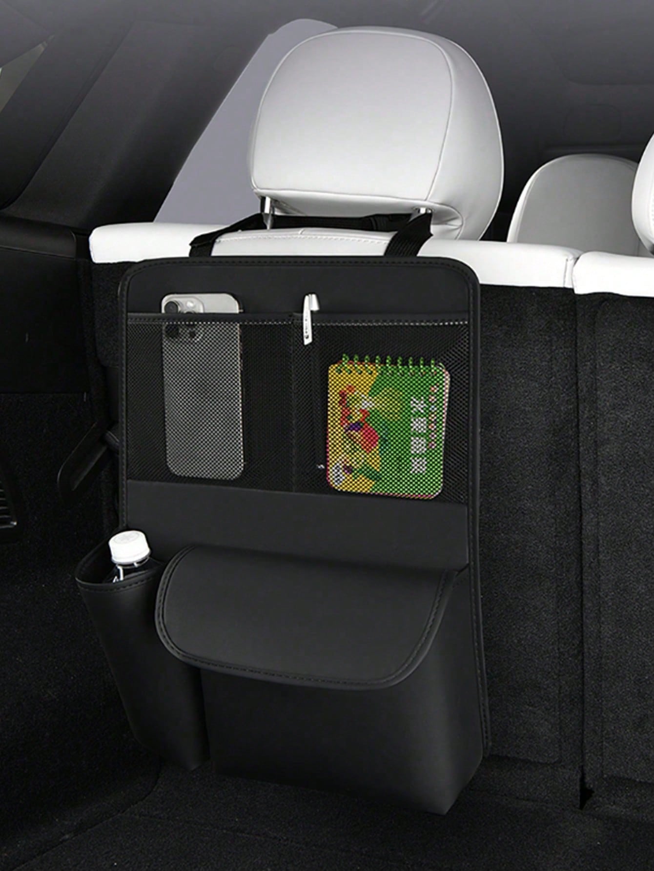 1pc Black Leather Car Seat Back & Trunk Storage Organizer- Multi-Pocket Design, Water-Resistant Surface, Load-Bearing, Easy To Clean, Suitable For SUV, Sedan And Hatchback, Suitable For Hanging Misce