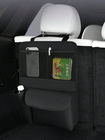 1pc Black Leather Car Seat Back & Trunk Storage Organizer- Multi-Pocket Design, Water-Resistant Surface, Load-Bearing, Easy To Clean, Suitable For SUV, Sedan And Hatchback, Suitable For Hanging Misce