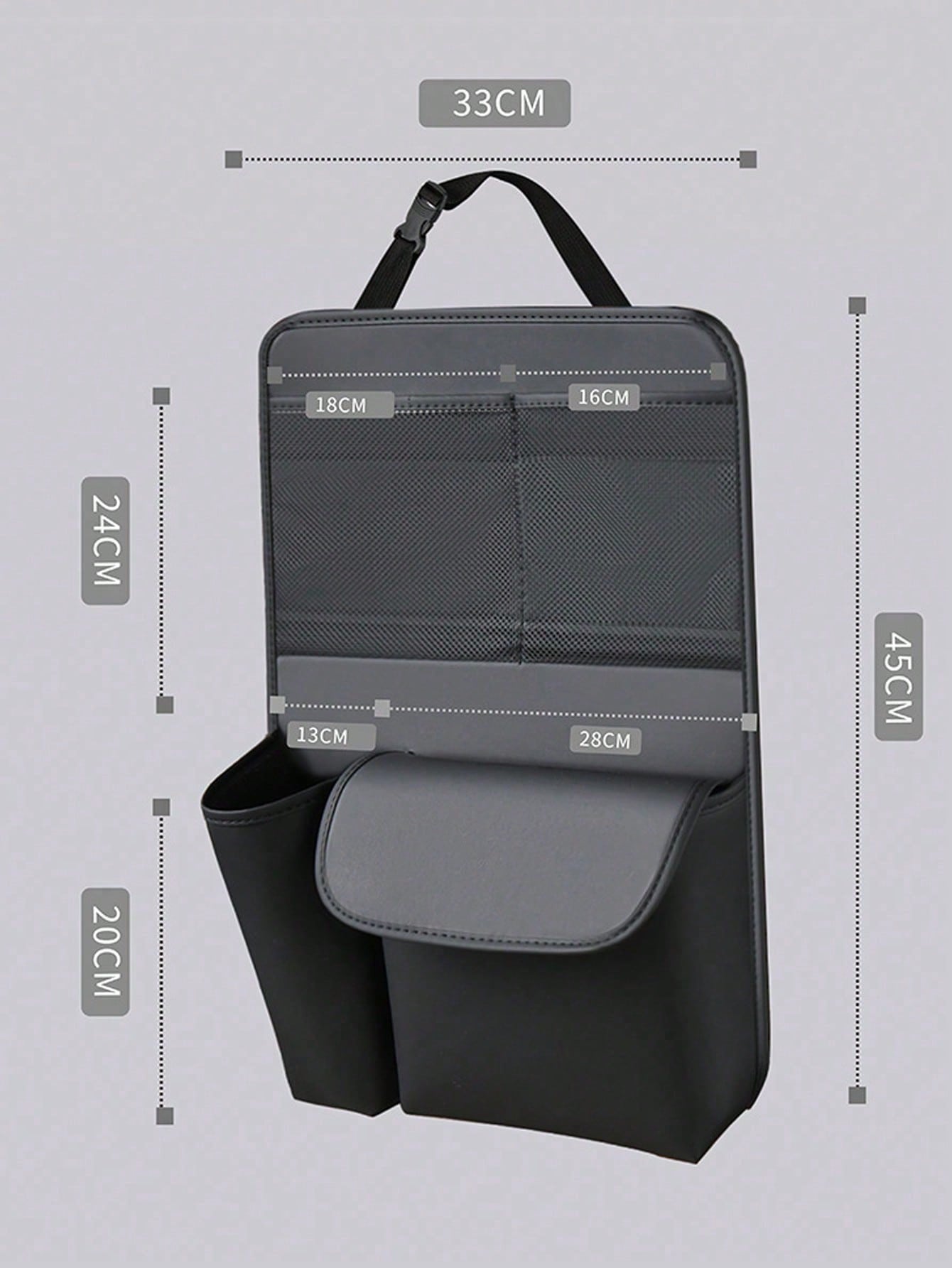 1pc Black Leather Car Seat Back & Trunk Storage Organizer- Multi-Pocket Design, Water-Resistant Surface, Load-Bearing, Easy To Clean, Suitable For SUV, Sedan And Hatchback, Suitable For Hanging Misce