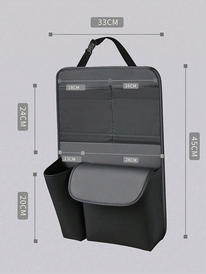1pc Black Leather Car Seat Back & Trunk Storage Organizer- Multi-Pocket Design, Water-Resistant Surface, Load-Bearing, Easy To Clean, Suitable For SUV, Sedan And Hatchback, Suitable For Hanging Misce