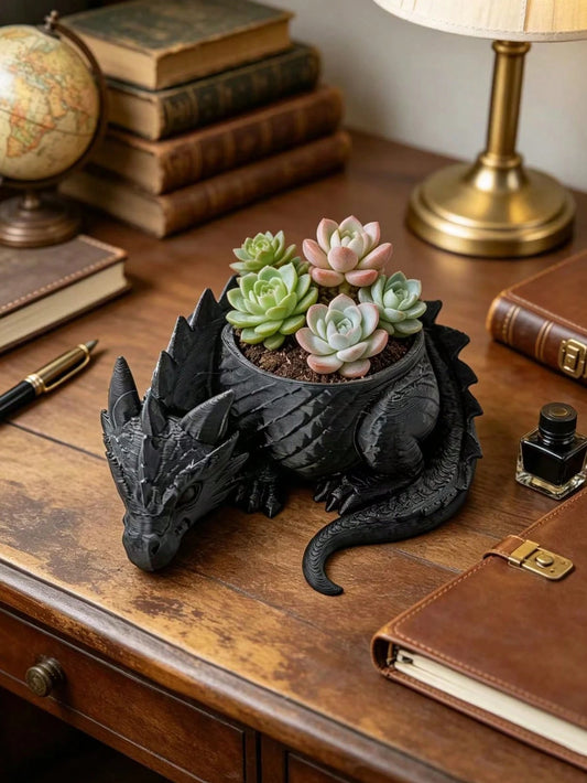 1pc Black/White 3D Printed Mini Fantasy Dragon Guardian Planter, Creative Succulent Green Plant Pot, Desktop Decor Ornament, Bar Desk Tabletop Art Display