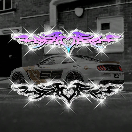 1pc Bling Heart & Wings Stickers, Glitter Vinyl Car Decals For Front/Rear Window, Bumper, Body Decoration, Night Driving