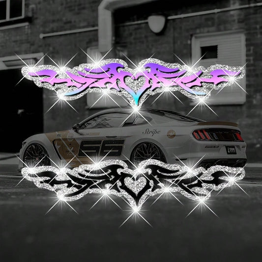 1pc Bling Heart & Wings Stickers, Glitter Vinyl Car Decals For Front/Rear Window, Bumper, Body Decoration, Night Driving