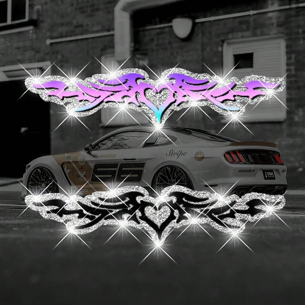 1pc Bling Heart & Wings Stickers, Glitter Vinyl Car Decals For Front/Rear Window, Bumper, Body Decoration, Night Driving