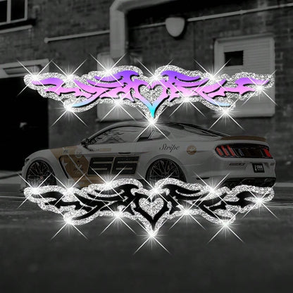 1pc Bling Heart & Wings Stickers, Glitter Vinyl Car Decals For Front/Rear Window, Bumper, Body Decoration, Night Driving