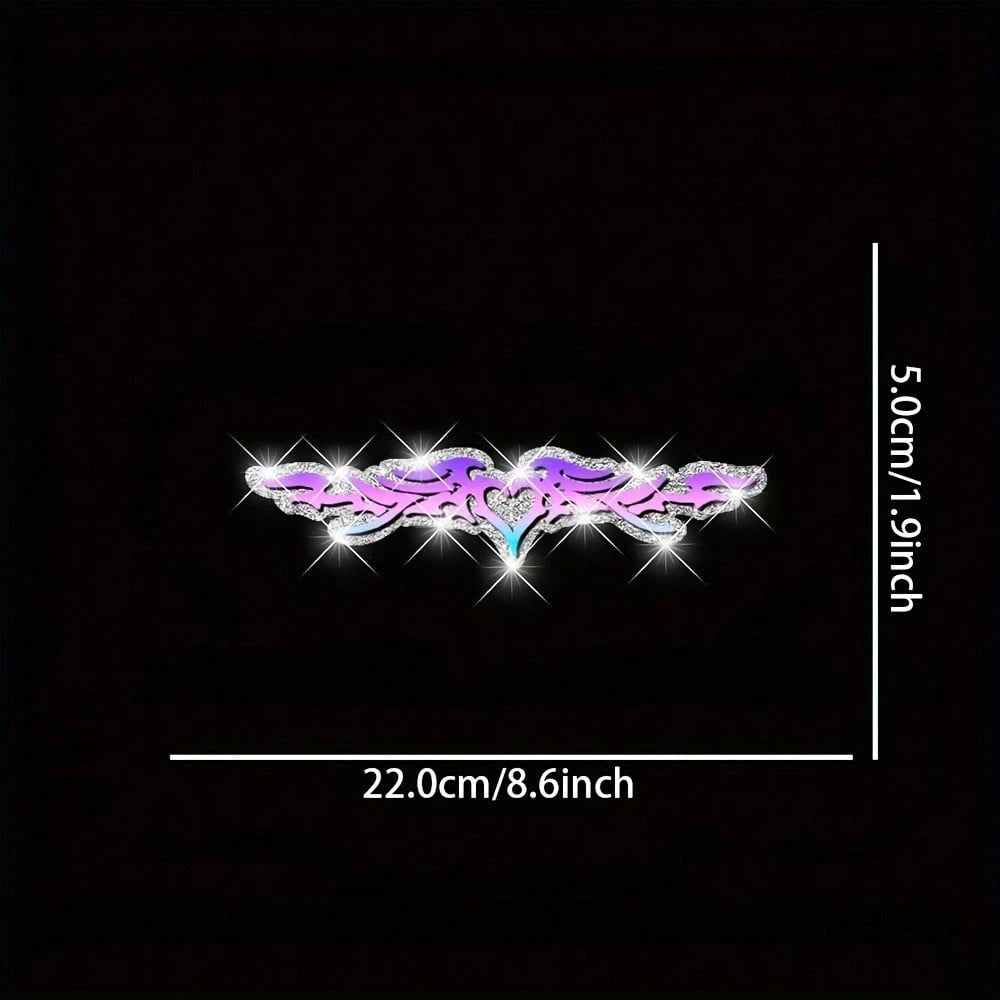 1pc Bling Heart & Wings Stickers, Glitter Vinyl Car Decals For Front/Rear Window, Bumper, Body Decoration, Night Driving