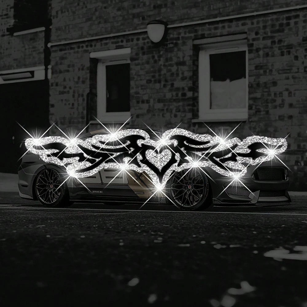 1pc Bling Heart & Wings Stickers, Glitter Vinyl Car Decals For Front/Rear Window, Bumper, Body Decoration, Night Driving
